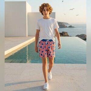 Way To Celebrate Men's Patriotic Americana Print Swim Trunks Sz S (28-30) NWT